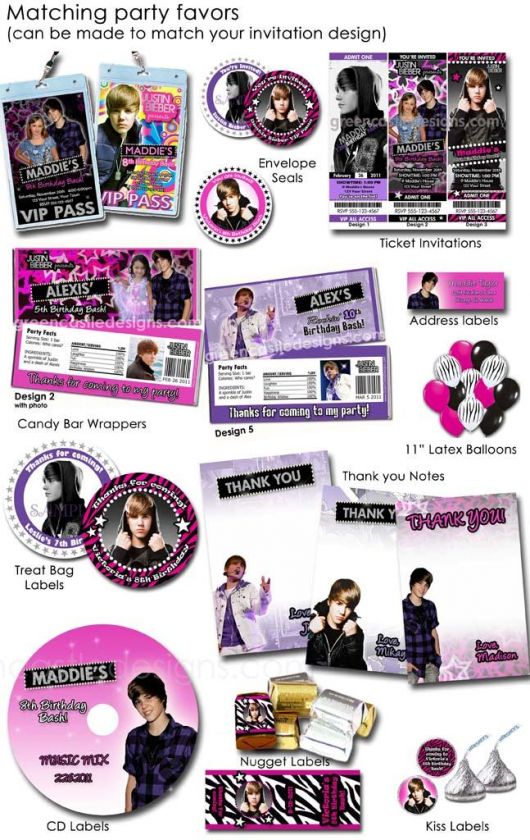 Justin Bieber Birthday party invitations, supplies, favors