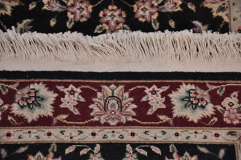 2x4 WOOL SILK HANDMADE AREA RUG BLACK RED ORIENTAL GOLD  