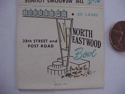   ,Indiana Meadows Bowl North Eastwood bowling alley matchcover  