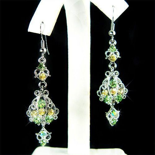   Crystal Bridal Wedding XMAS Green Chandelier Jewelry Dangle Earrings