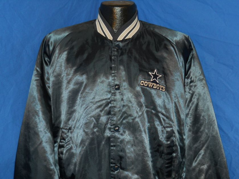 vintage DALLAS COWBOYS CHALK LINE BLUE SATIN MENS FOOTBALL JACKET 