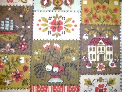 Vintage SWEDISH COUNTRY Folk Cotton Drapery Fabric BTY  