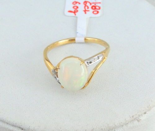 Fabulous 14 K Gold Opal & Diamond Gemstone Ring India  