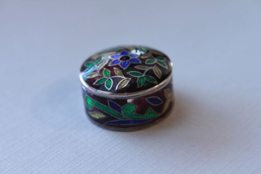 Antique Sterling Closinnea Enamel Pill Trinket Box  