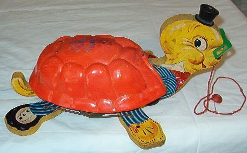 VINTAGE 1956 FISHER PRICE UNCLE TIMMY TURTLE PULL TOY  