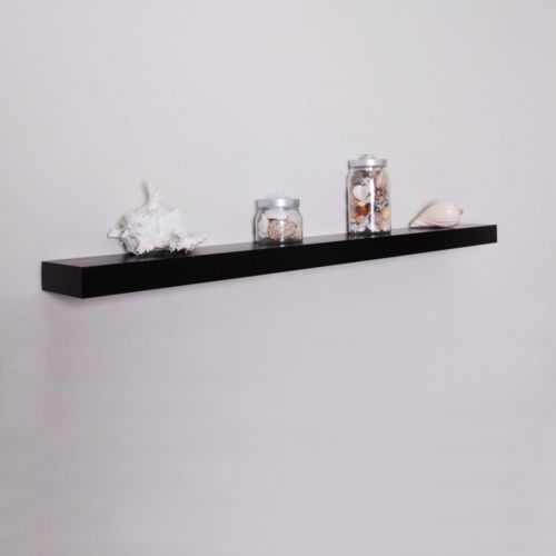 48x6x2 BLACK WOODEN FLOATING SHELF WALL LEDGE RACKS  