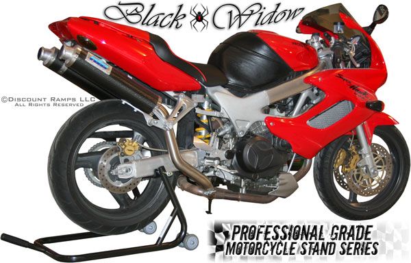 BLACK WIDOW REAR MOTORCYCLE SWINGARM LIFT STAND PADDOCK RACE STANDS 