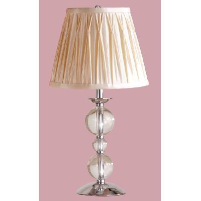 NEW 1 Light Table Lamp, Chrome and Clear Crystal, Faux Silk Fabric 