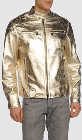 Metallic Gold Leather Short Motorcycle Biker Jacket new