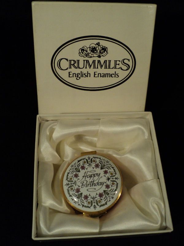   STAFFORDSHIRE CRUMMLES HAPPY BIRTHDAY PINK ENAMELED BOX NIB  