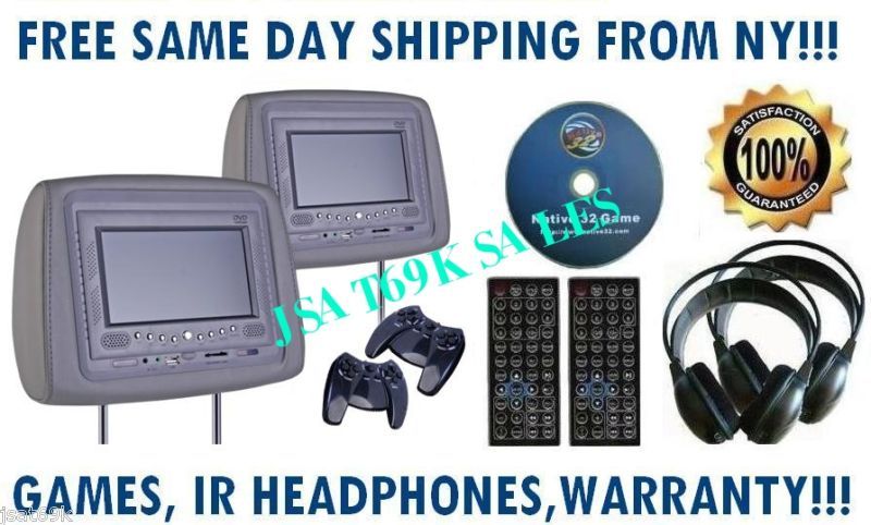 NEW GRAY PAIR 7 LCD HEADREST DVD PLAYER MONITORS USB  