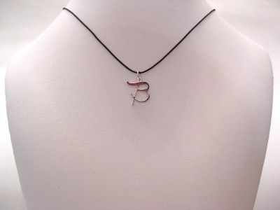 3D Silver Initial Letter Pendant Selectable Font Black Pink String 