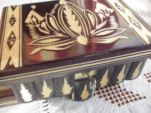   Vintage Puzzle Jewelry Box Organizer Holder Watch Case w/ Secret Lock