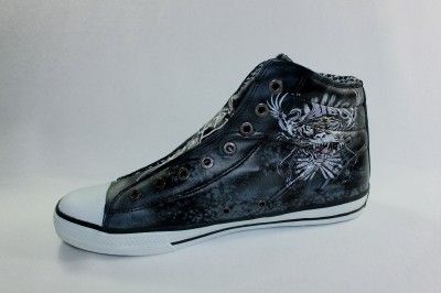 NEW ED HARDY MENS BROOKLYN BLACK LEATHER SNEAKER TENNIS SHOE SIZE 11 