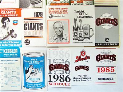 San Francisco Giants Schedules 1964 1986 (15 different) Hamms Beer 