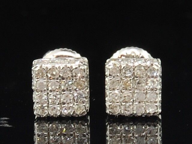 10K MENS LADIES WHITE GOLD 0.40 CT WHITE DIAMOND STUDS EARRINGS 3D 