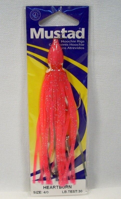 Mustad 4/0 Hoochie Rigged Rigs Heartburn 30 Lb Test New  