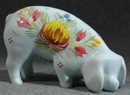 HB Henriot QUIMPER Fleuri Royal PIG Figurine FRENCH FAIENCE France 