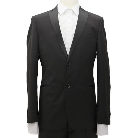 MENS PEAK SATIN TUXEDO BLACK FULL SUIT BLAZER & PANTS Size 36 38 40 42 