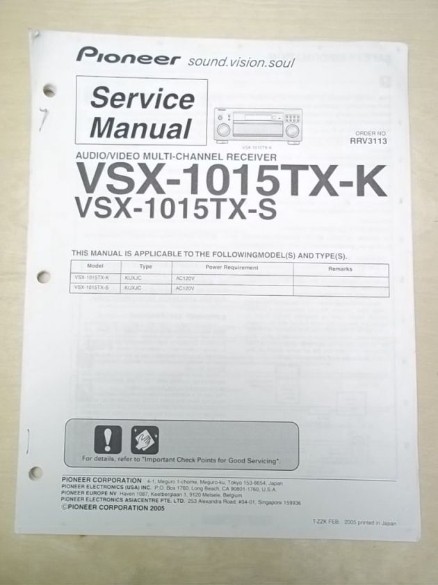 Pioneer Service Manual~VSX 1015TX K/S Receiver~Original~Repair  