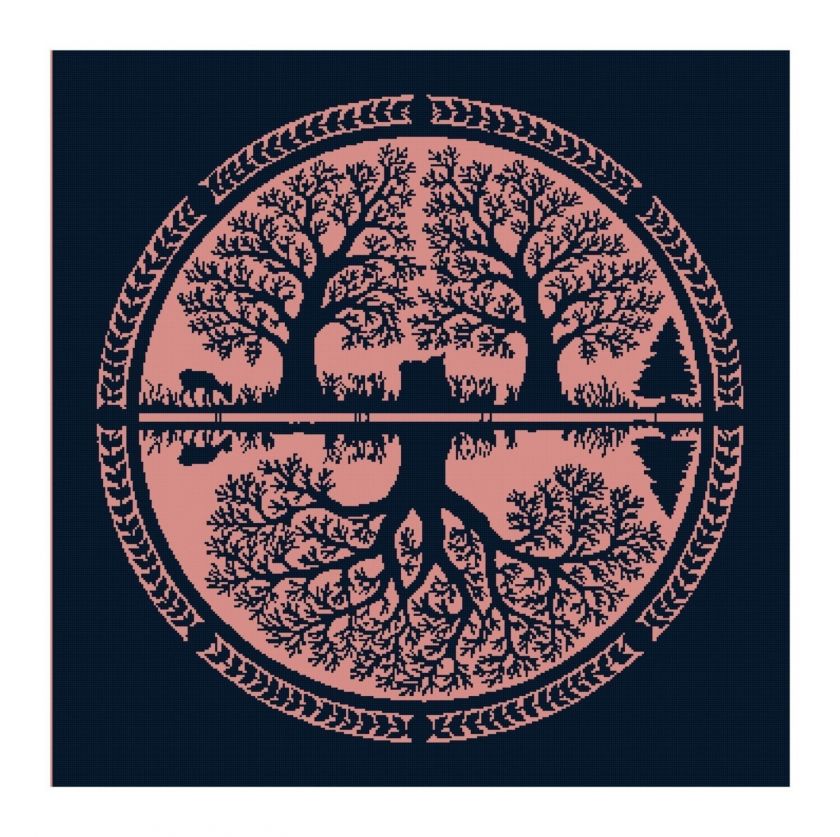 Circle of Trees and Deer Silhouette Cross Stitch Chart  