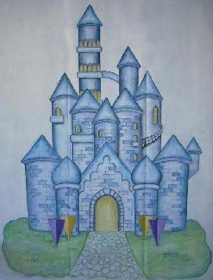 Large CASTLE Mural handpainted Wallpaper Art, murals  