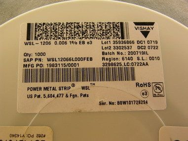 1000 Vishay Dale WSL .006 Ohm1% Current Sense Resistors  