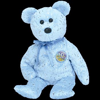 decade powder blue retired ty beanie baby 10 year anniversary 8 bear 