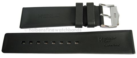 22mm Hirsch Pure Black Caoutchouc Natural Rubber Watch Band Strap