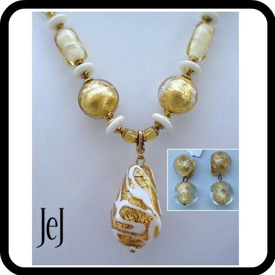   LONDON MURANO GLASS NECKLACE & EARRINGS SET  DETACHABLE PENDANT  