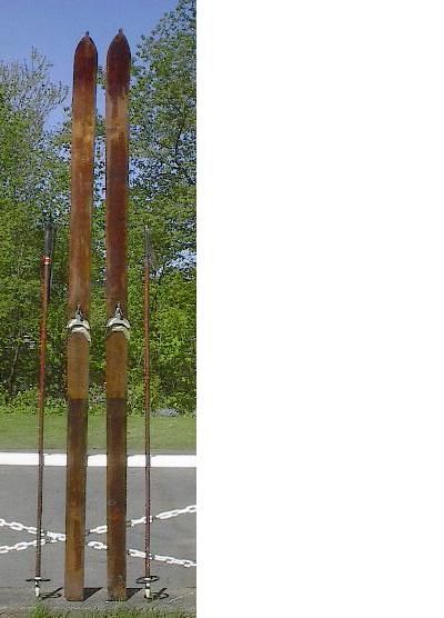 VINTAGE Wooden Skis 89 w/ POINTS + Bamboo Ski Poles  