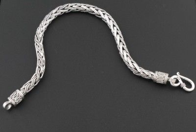   33g WOVEN HANDMADE 2 KIND BALI 925 STERLING SOLID SILVER MENS BRACELET