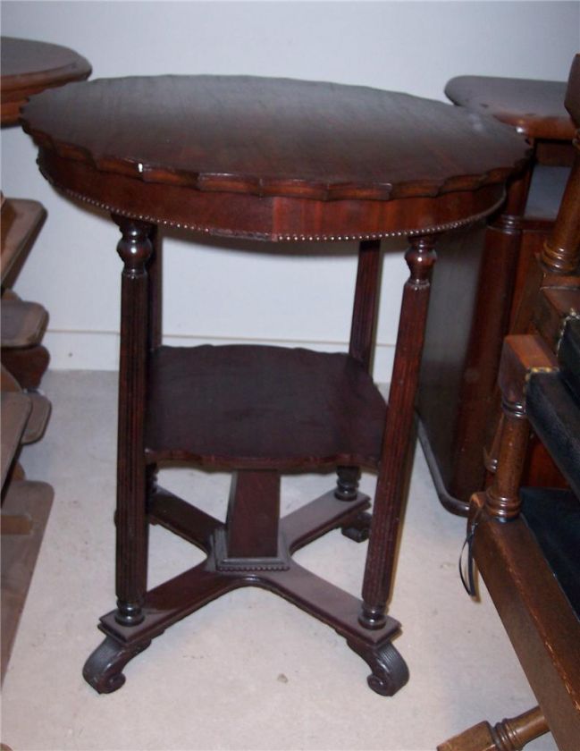 Mahogany 2 Tier Round Beaded Parlor Table/Lamp Table  