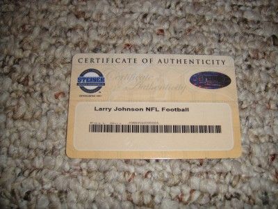 LARRY JOHNSON AUTO SIGNED NFL FOOTBALL, STEINER COA  