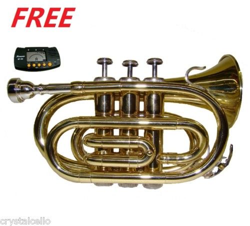 MERANO NEW Bb GOLD POCKET TRUMPET,CASE,METRO TUNER  