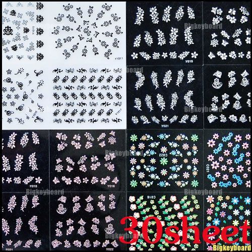 30x 3D Design Nail Art Sticker Tip Decal Manicure  