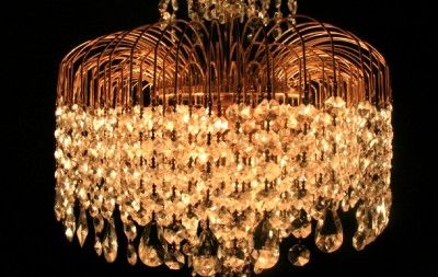   Hollywood Regency Brass chandelier fixture w Crystal WATERFALLS  