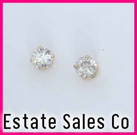 Pair 14kyg Round Diamond Solitaire Stud Earrings .40ct  